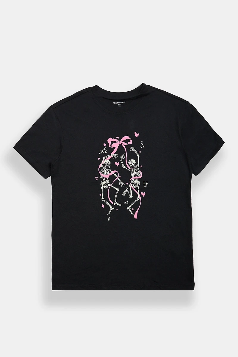 Skeleton Bow Graphic Boyfriend Tee