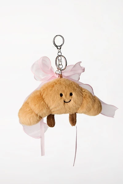 Plush Croissant & Lace Ribbon Keychain