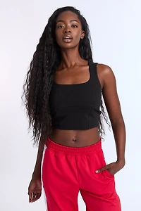 Ribbed Knit Square Neck Corset Tank Top