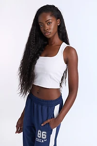 Ribbed Knit Square Neck Corset Tank Top