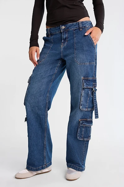 Jean ample cargo à taille basse