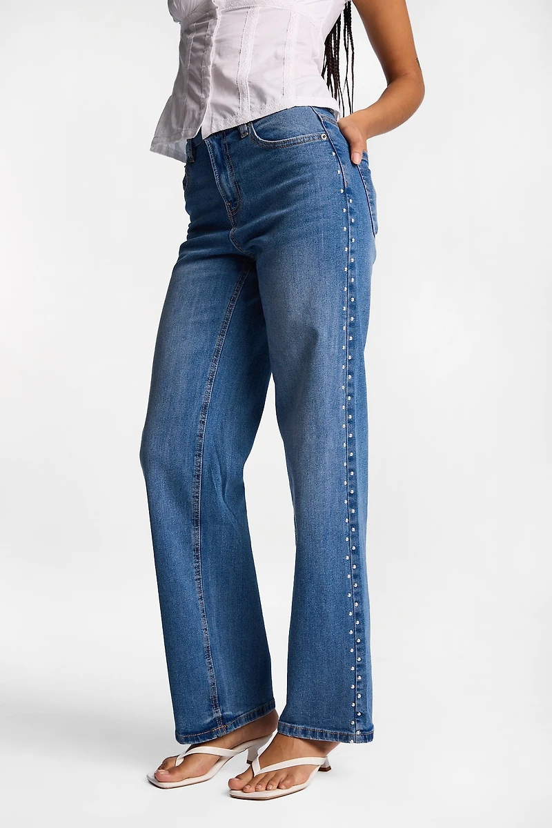 Ella Studded Curvy High Rise Baggy Jeans