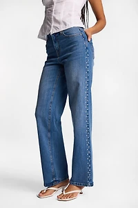 Ella Studded Curvy High Rise Baggy Jeans