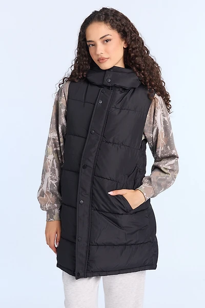 Long Hooded Puffer Vest