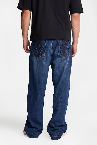 Dragon Embroidered Skater Jeans