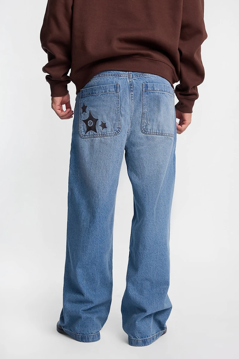 Star Patch Embroidery Ultra-Baggy Jeans