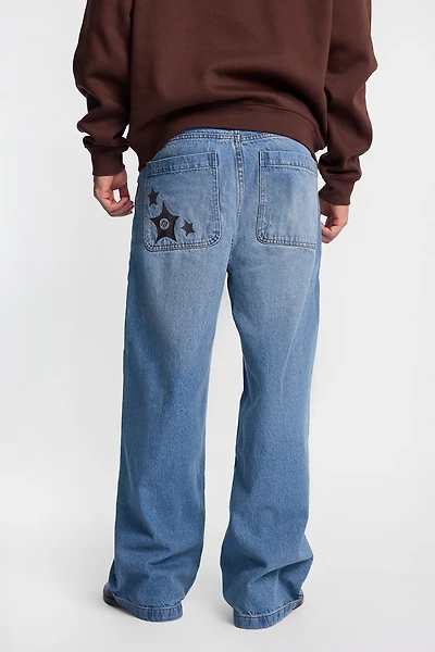 Star Patch Embroidery Ultra-Baggy Jeans