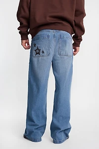 Star Patch Embroidery Ultra-Baggy Jeans