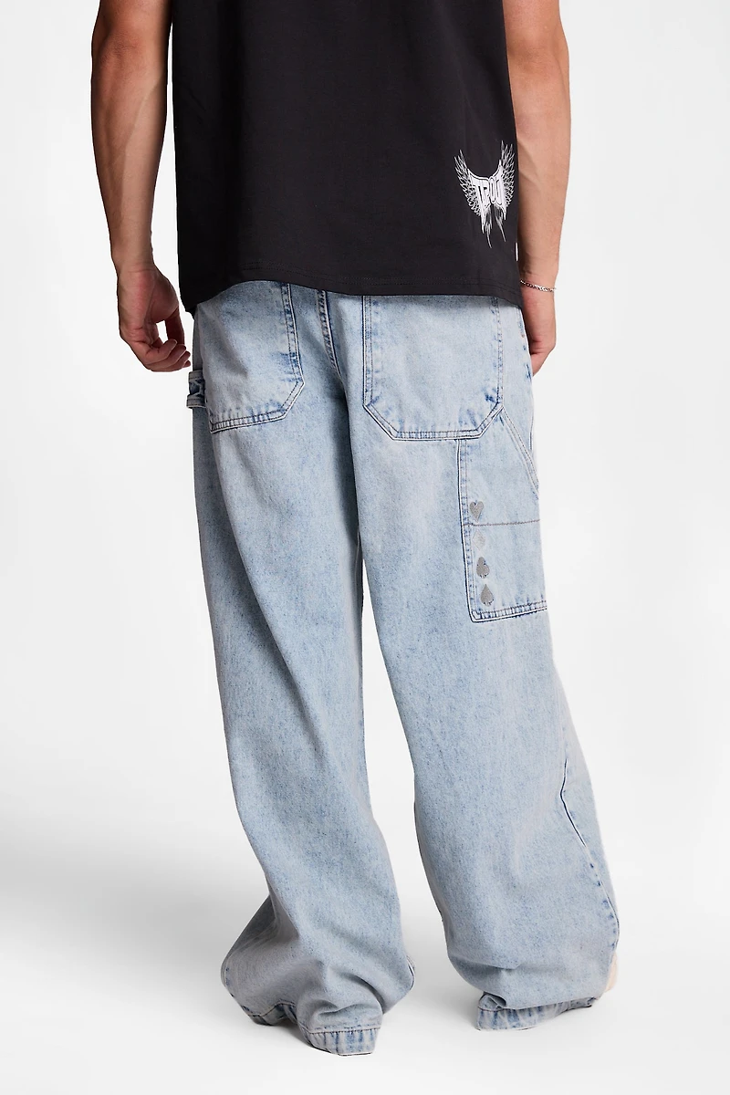 Embroidered Card Suits Big Baggy Jeans