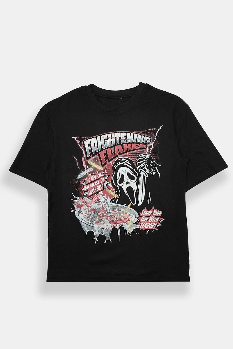 Ghost Face Frightening Flakes Cereal Graphic Oversized Tee