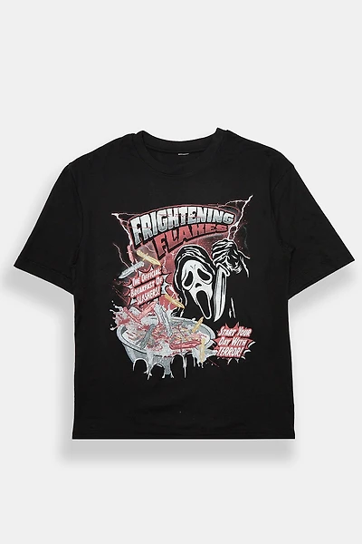 Ghost Face Frightening Flakes Cereal Graphic Oversized Tee