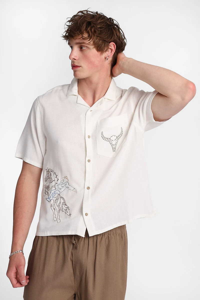 Western Embroidered Short Sleeve Button-Up Shirt