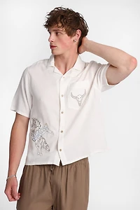 Western Embroidered Short Sleeve Button-Up Shirt