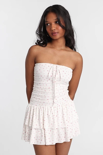 Knit Strapless Tiered Mini Dress
