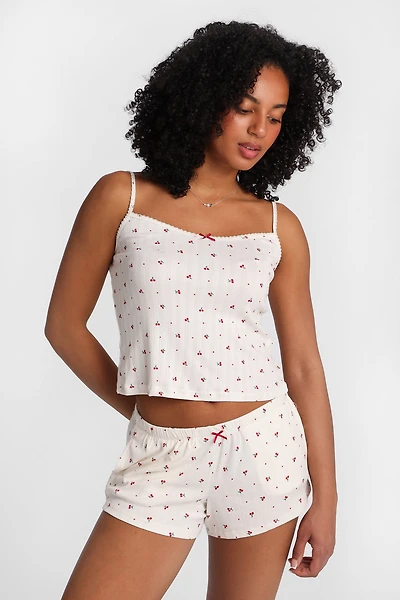 Ensemble débardeur et short pyjama en tricot pointelle imprimé