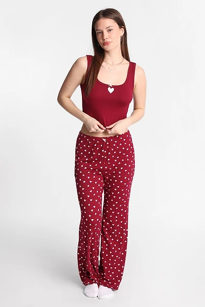 Graphic Pointelle Knit Pajama Tank Top & Pants 2-Piece Set