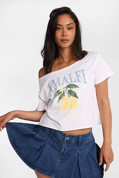 T-shirt à grand décolleté bateau manches courtes imprimé Amalfi Italia Limons