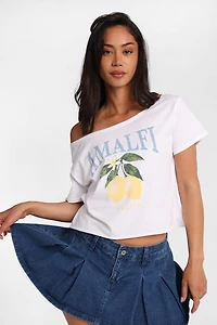 T-shirt à grand décolleté bateau manches courtes imprimé Amalfi Italia Limons