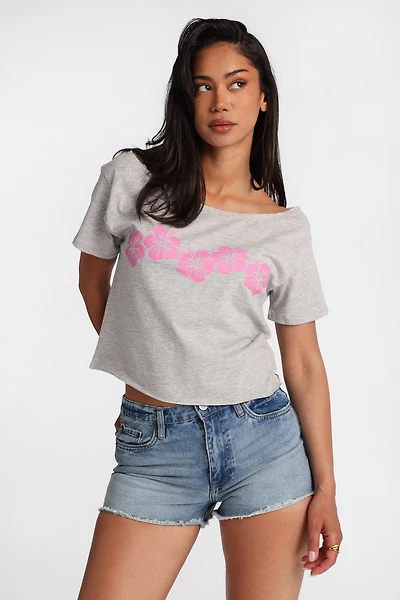 Hibiscus Off-Shoulder Short Sleeve Tee