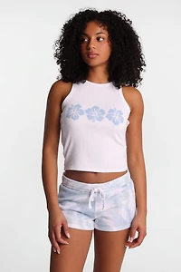 Hibiscus Ribbed Knit High Neck Tank Top