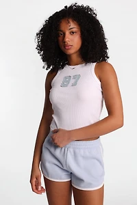 97 Denim Patch Ribbed Knit High Neck Tank Top