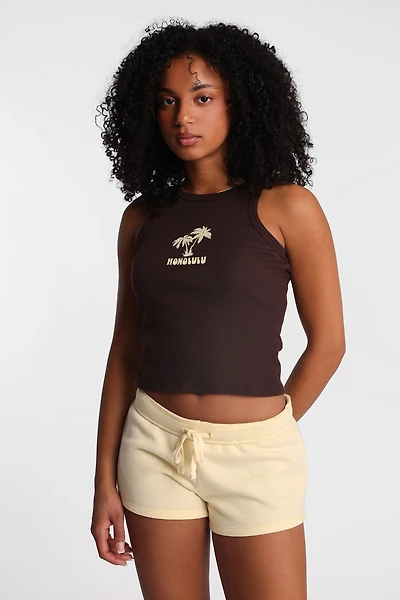 Honolulu Ribbed Knit High Neck Tank Top