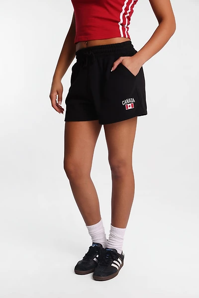 Canada Embroidered Patch Slouchy Fleece Shorts