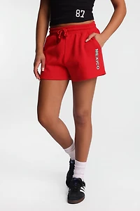 Mexico Embroidered Patch Slouchy Fleece Shorts