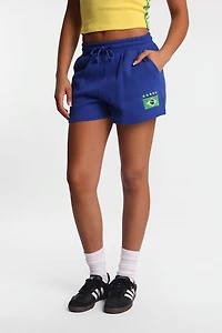 France Embroidered Patch Slouchy Fleece Shorts