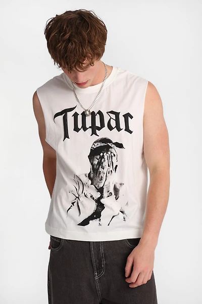 Tupac Puff Print Graphic Oversized Tank Top