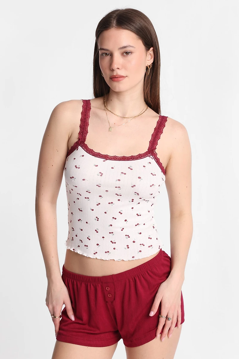 Ensemble débardeur et shorts pyjama en tricot pointelle imprimé