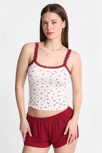Ensemble débardeur et shorts pyjama en tricot pointelle imprimé