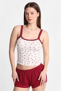 Ensemble débardeur et shorts pyjama en tricot pointelle imprimé