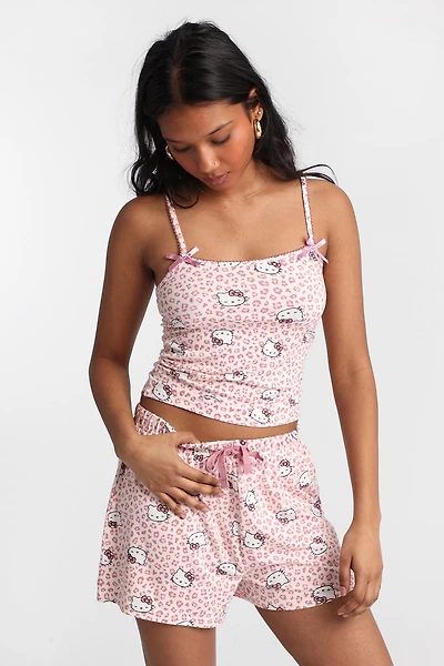 Ensemble camisole et shorts pyjama super doux imprimés Hello Kitty Léopard