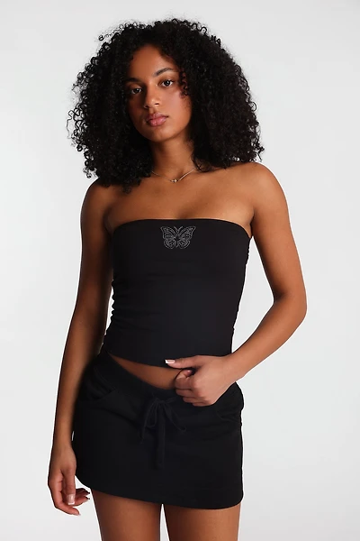 AERO Butterfly Rhinestone Applique Graphic Tube Top