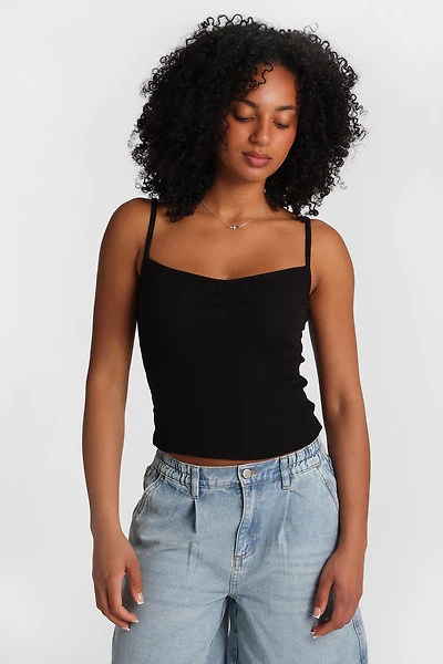 AERO Ribbed Knit Cinched V-Neck Camisole