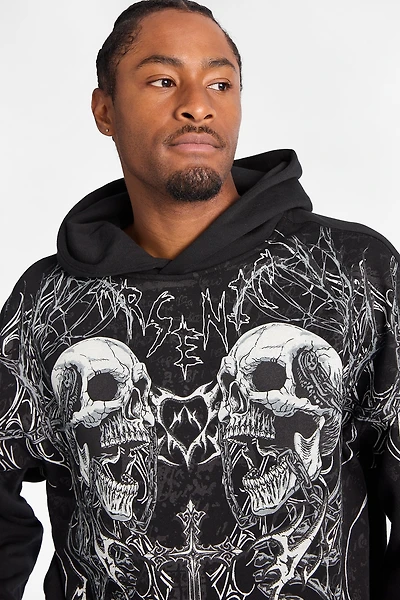 Arsenic Skulls & Cross Graphic Boxy Hoodie