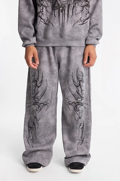 Pantalon en molleton à jambe ultra-ample délavé Arsenic