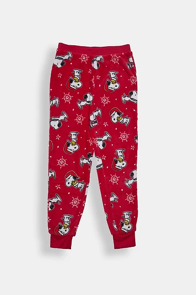Girls' Peanuts Snoopy Snowflakes Plush Pajama Jogger