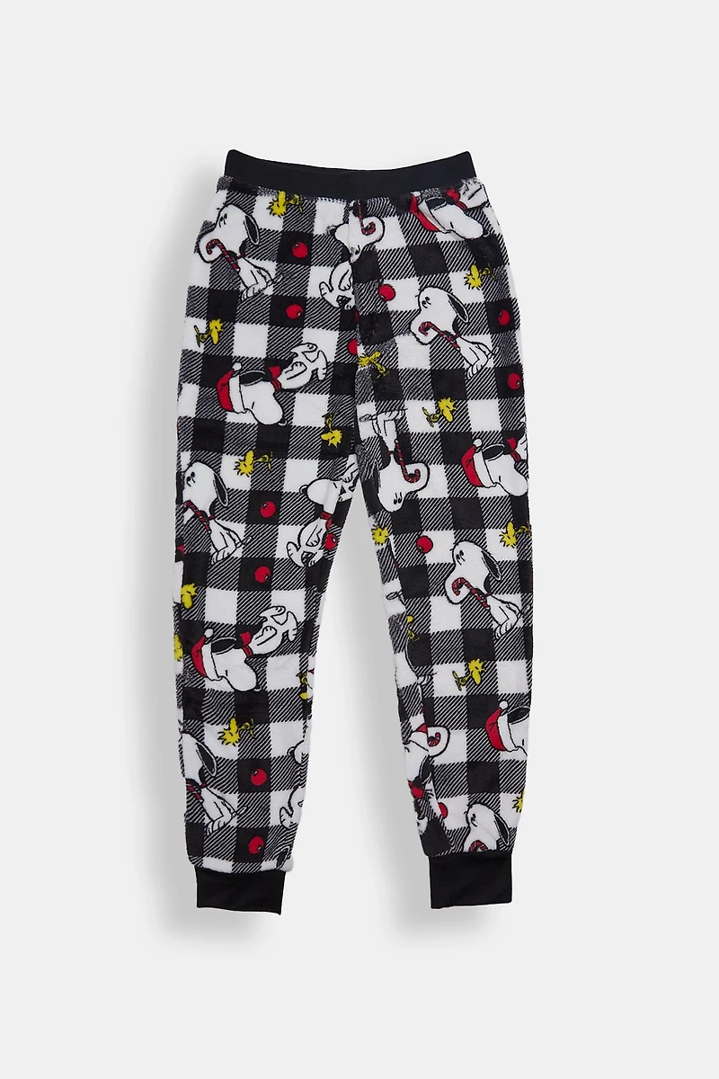 Girls' Peanuts Plaid Plush Pajama Jogger