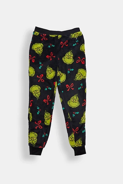 Girls' The Grinch Bow Plush Pajama Jogger