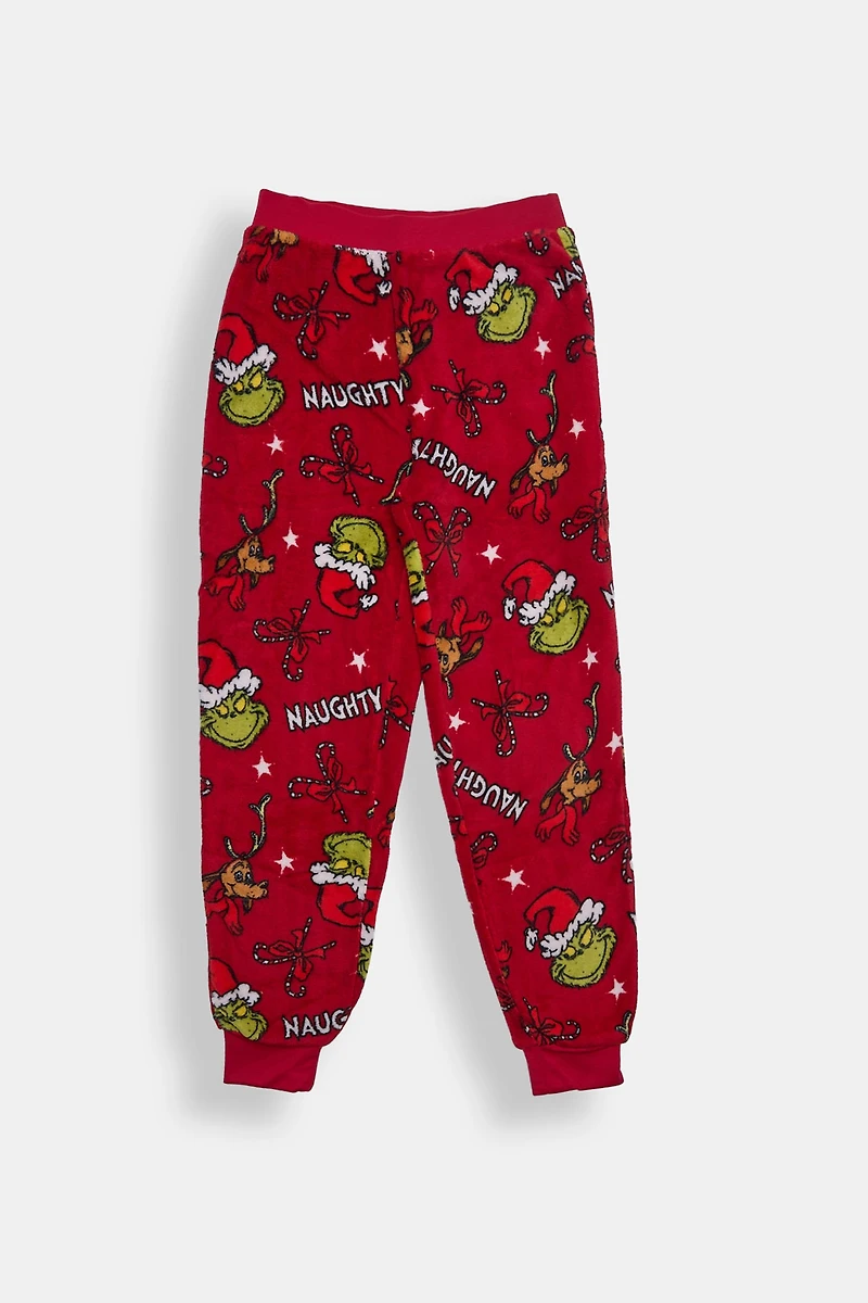 Girls' The Grinch Naughty Who Me Plush Pajama Jogger