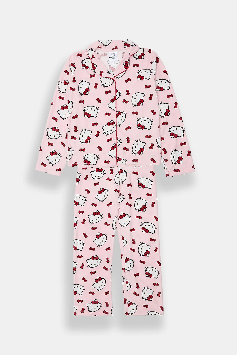 Ensemble chemise et pantalon pyjama coupe Dad en velours Hello Kitty pour fille