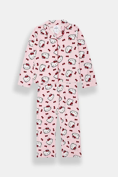 Ensemble chemise et pantalon pyjama coupe Dad en velours Hello Kitty pour fille