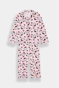 Ensemble chemise et pantalon pyjama coupe Dad en velours Hello Kitty pour fille
