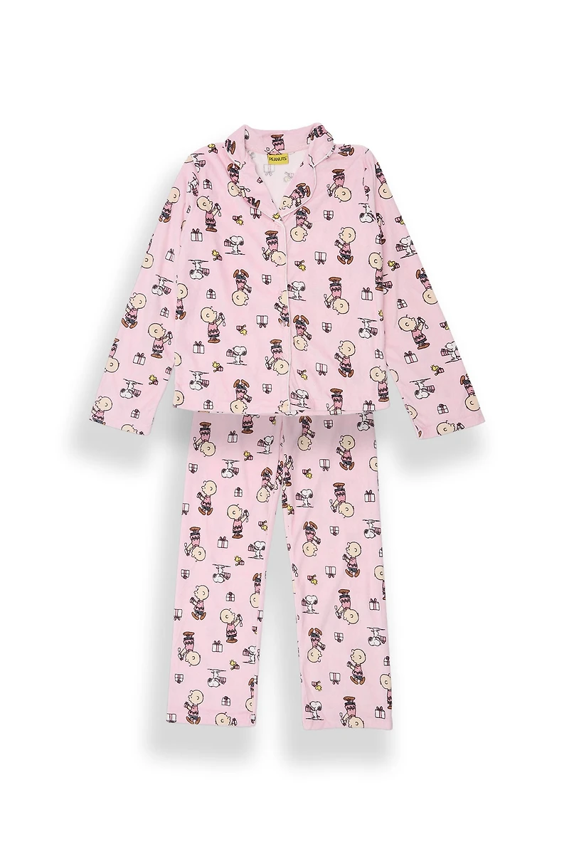 Ensemble chemise et pantalon pyjama coupe Dad en velours Peanuts cadeaux pour fille