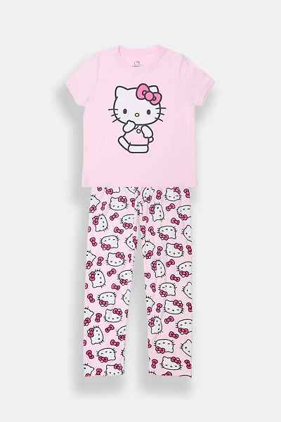 Girls' Hello Kitty Bow Pajama Tee & Pants 2-Piece Set