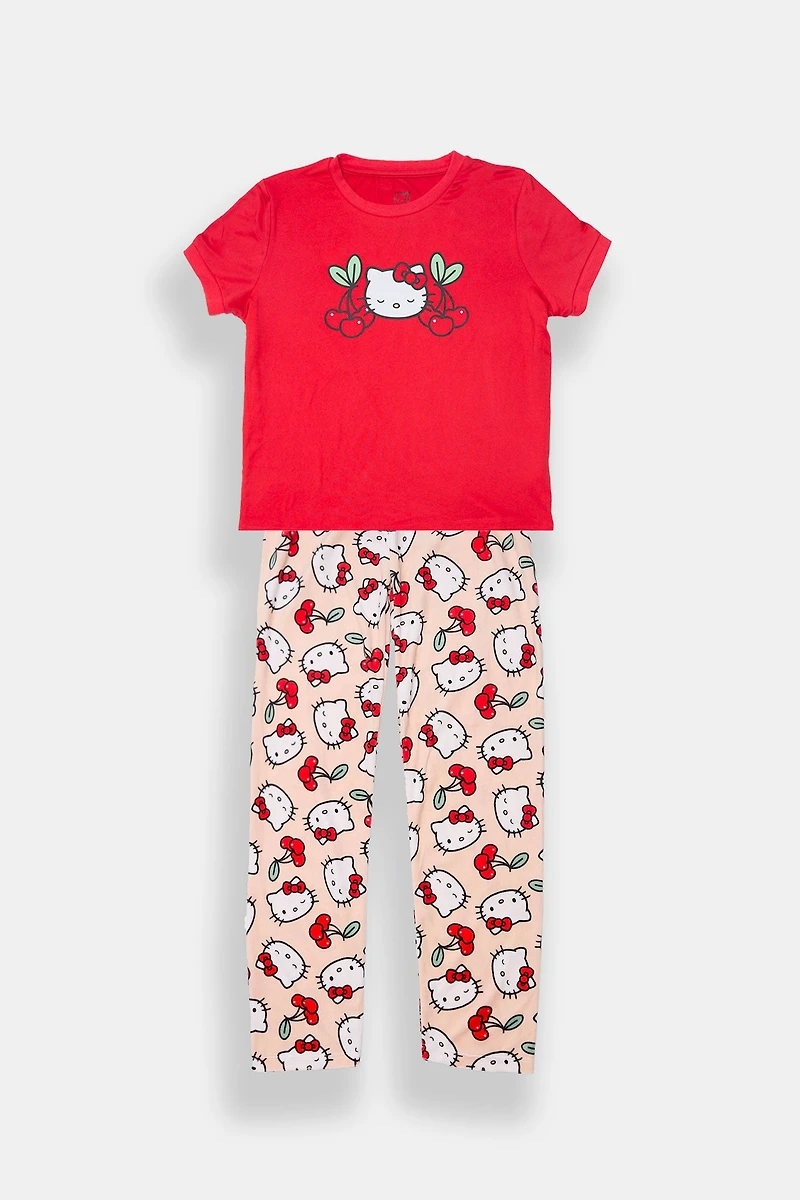 Girls' Hello Kitty Cherry Pajama Tee & Pants 2-Piece Set