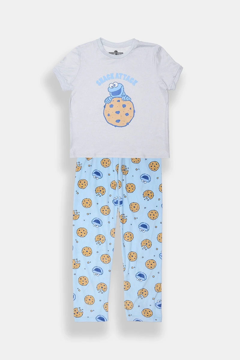 Girls' Sesame Street Cookie Monster Pajama Tee & Pants 2-Piece Set