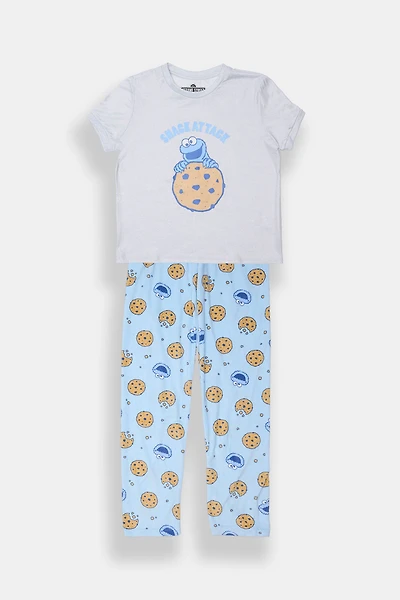 Girls' Sesame Street Cookie Monster Pajama Tee & Pants 2-Piece Set